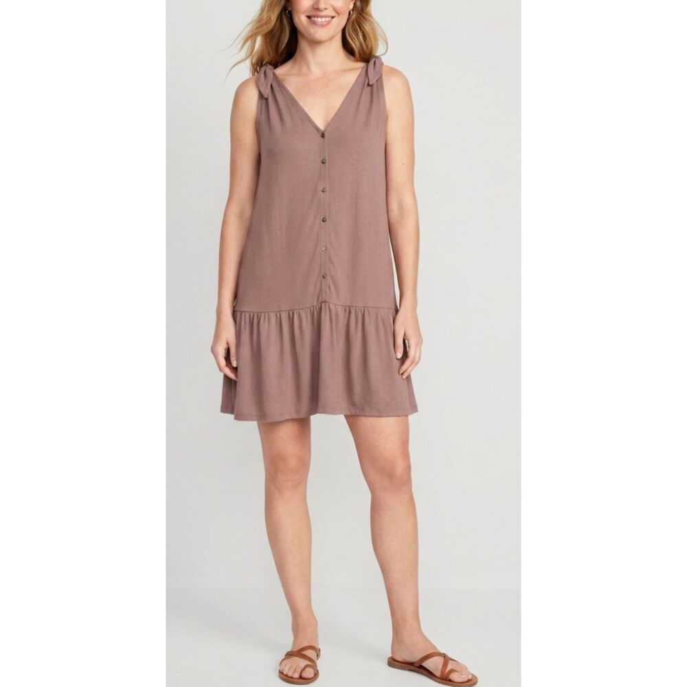 Ann Taylor LOFT 2021 Bow Strap Button Flounce Dress Women's Size Small